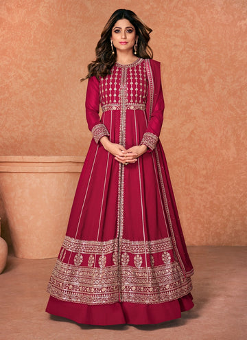 Maroon Color Georgette Floor Length Simple Anarkali Dress